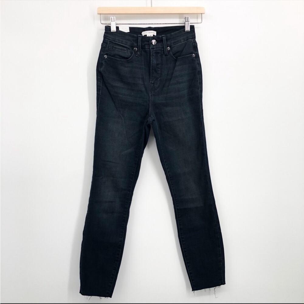 Good American Good Waist Crop Raw Hem Skinny Leg High Rise Dark Wash Jeans NEW